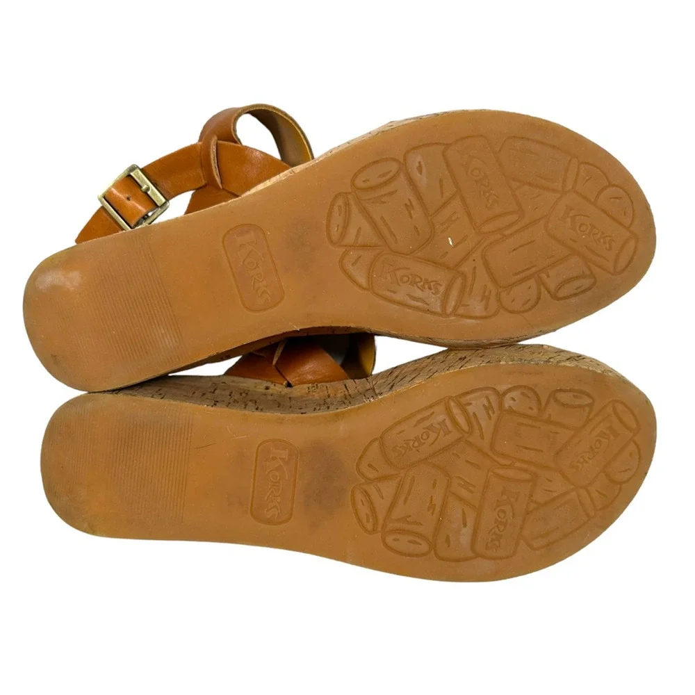 Korks By Kork Ease Platform Wedge Sandals Womens‎ 9 Brown Leather Slingback